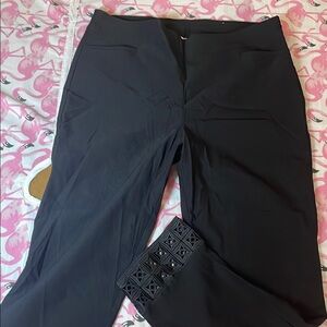 Chico's Black Ankle Pants with Embroidered Hem